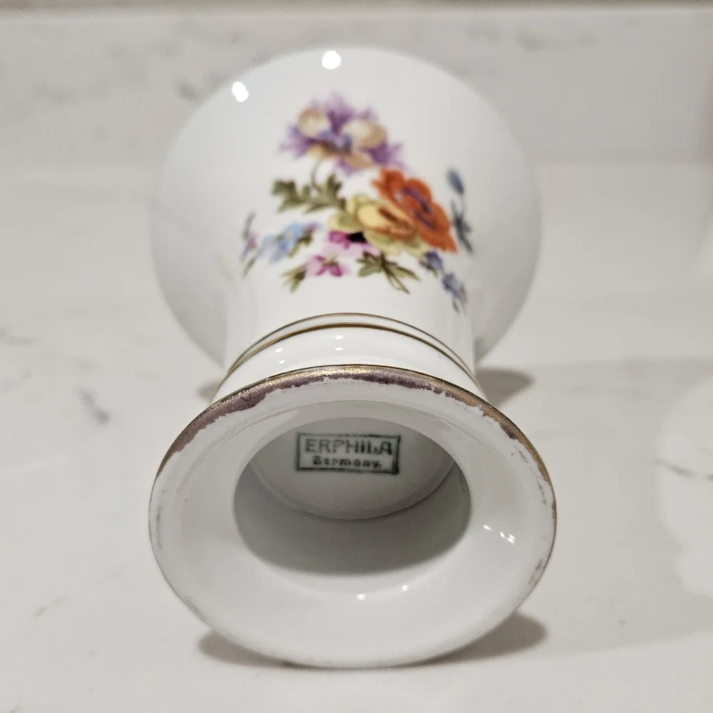 Vintage Erphila Vase Porcelain Floral Gold Accent Made In Germany - Picture 6 of 6
